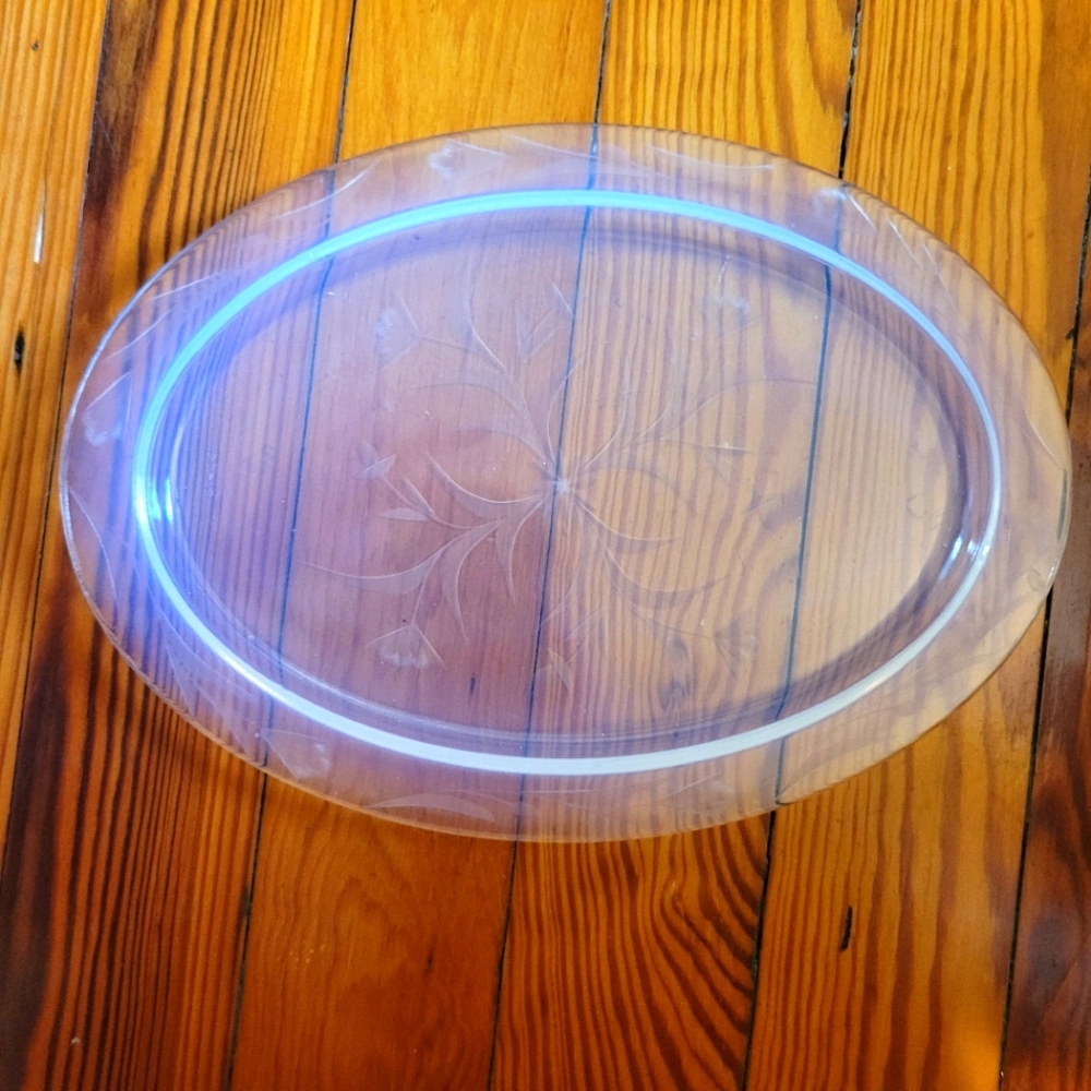 Vintage Fry pearl opalescent glass platter plate thistle